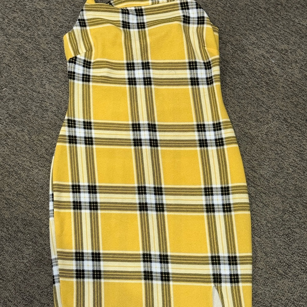 No Boundaries Yellow Plaid Midi Dress